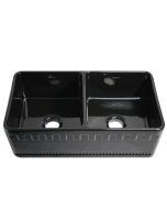 Black Whitehaus WHFLATN3318-BL Athinahaus or Fluted Double Bowl Sink 