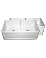 White Whitehaus WHFLCON3318 Fluted / Concave Double Bowl Fireclay Farm Sink 