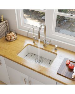 ALFI brand AB503UM 24 inch Single Bowl Fireclay Undermount Kitchen Sink