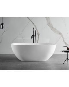 ALFI brand AB9975 59" White Oval Solid Surface Resin Soaking Bathtub
