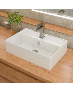 ALFI brand ABC901-W White 24" Modern Rectangular Above Mount Ceramic Sink with Faucet Hole