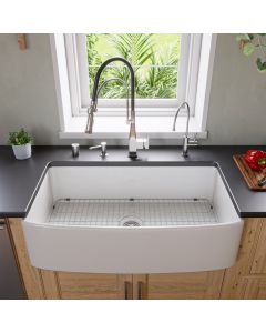 ALFI Brand ABFC3620S-W White Smooth Curved Apron 36" x 20" Single Bowl Fireclay Farm Sink