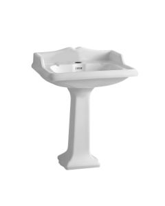 Whitehaus AR824-AR805-1H Isabella Collection Traditional Pedestal with an Integrated large Rectangular Bowl, Single Hole Faucet Drilling, Backsplash, Dual Soap Ledges, Decorative Trim and Overflow