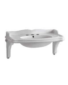 Whitehaus AR874-MNSLEN-3H Isabella Collection 40" Rectangular Wall Mount Basin with Integrated Oval Bowl and Ceramic Shelf Supports