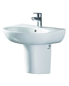 EAGO BD379 White Ceramic 22" Wall Mounted Semi Pedestal Bathroom Sink