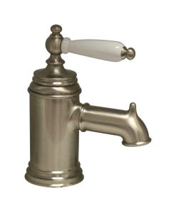 Whitehaus N21-P-BN Brushed Nickel Lavatory Faucet with Porcelain Handle and Pop-up Waste