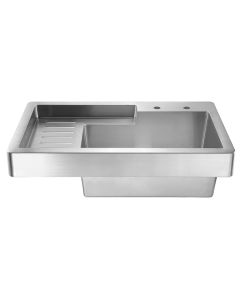 Whitehaus WH33209-NP Pearlhaus Brushed Stainless Steel Single Bowl Drop In Utility Sink With Drainboard