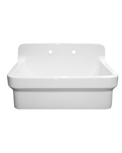 Whitehaus WHCW3022-8-WHITE Top Mounted White Laundry Sink With A High Backsplash
