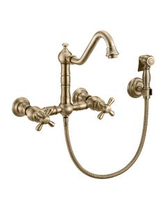 Whitehaus WHKWCR3-9402-NT-AB Vintage III Plus Wall Mount Faucet with Solid Brass Side Spray
