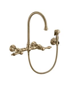 Whitehaus WHKWLV3-9301-NT-AB Antique Brass Vintage III Plus Wall Mount Faucet With Side Spray
