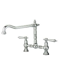 Whitehaus WHL1215 Deck Mount Bridge Lever Handle Brass Kitchen Faucet