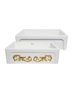 Whitehaus WHSIV3333OR-GOLD St. Ives Ornamental 33" Reversible Fireclay Sink
