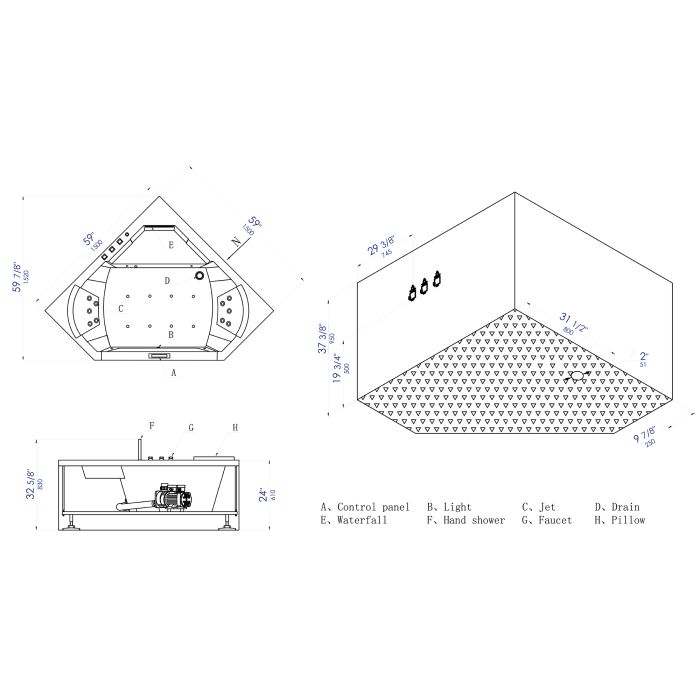 EAGO AM152ETL-5 5 ft Clear Rectangular Acrylic Whirlpool Bathtub